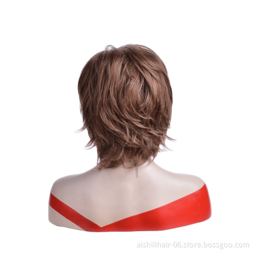 Aishili Brown Mixed Color Hair Short Bob Hair Synthetic Wigs Natural Wave Hair For Mature Office Women